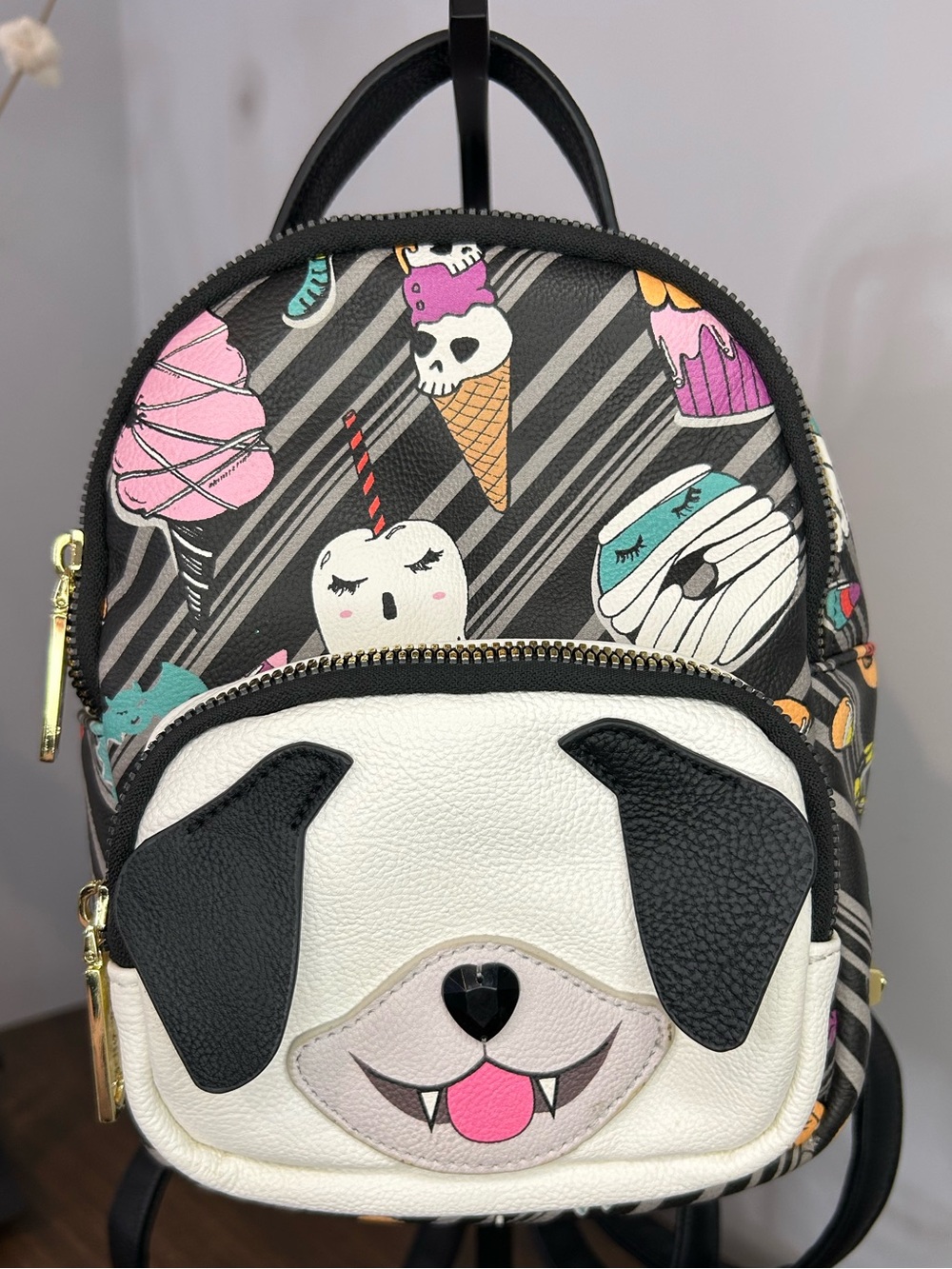 Betsey Johnson Vampire Pug Dog Halloween Mini Backpack Kitsch Treats Purse
